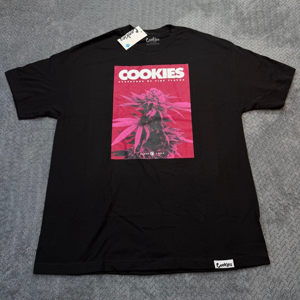 NWT Cookies T Shirt Mens XL Regular Black Pink Purveyors of Fine Flavor Cotton